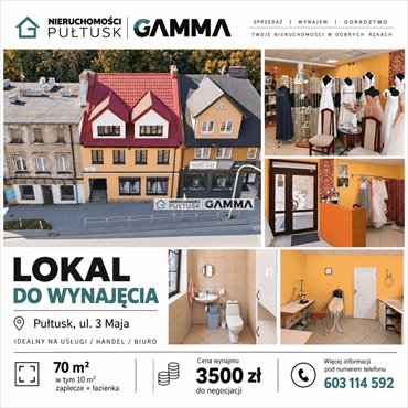 Wynajmę lokal 70 m² z witrynami w Pułtusku lokal użytkowy Pułtusk, Pułtusk, 3 Maja