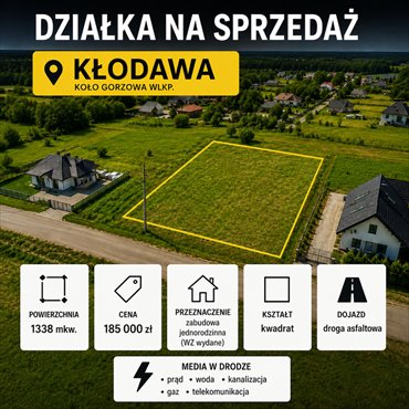 Działka budowlana 1338 m² w Kłodawie - zapraszam działka Kłodawa, Wojcieszycka