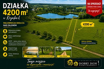 Na sprzedaż malownicza działka 42 arów nad zalewem w Krynkach działka Krynki