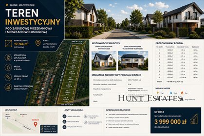 Na sprzedaż teren inwestycyjny 19 744 m² w Błoniu działka Błonie