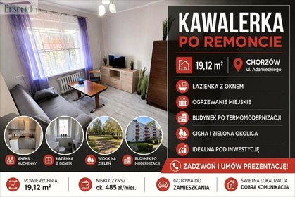 Gotowa kawalerka po remoncie z widokiem na zielone podwórko. mieszkanie Chorzów, Stary Chorzów, EKSPERT 695 960 915