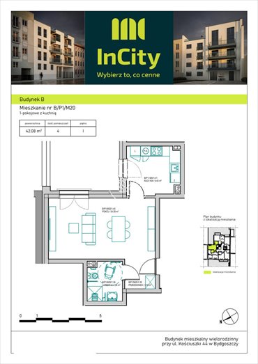 mieszkanie na sprzedaż 43m2 mieszkanie Bydgoszcz, Śródmieście, Tadeusza Kościuszki