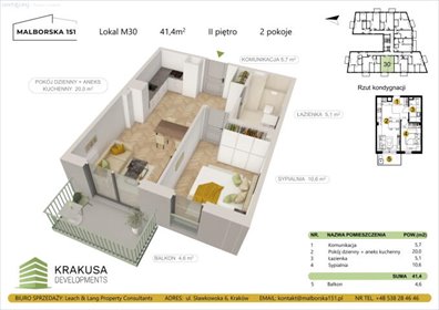 Polecam nowoczesne 2-pokojowe mieszkanie z balkonem w Krakowie mieszkanie Kraków, Podgórze Duchackie, Wola Duchacka, Malborska