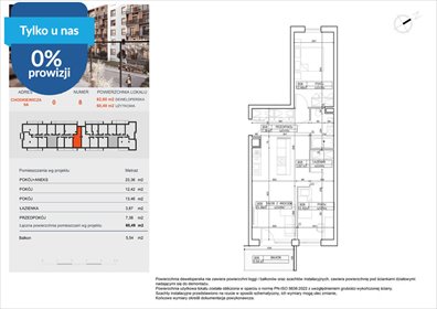 Przestronne 3-pokojowe mieszkanie w Bielawach, 60,49 m2 mieszkanie Bydgoszcz, Bielawy, Jana Karola Chodkiewicza