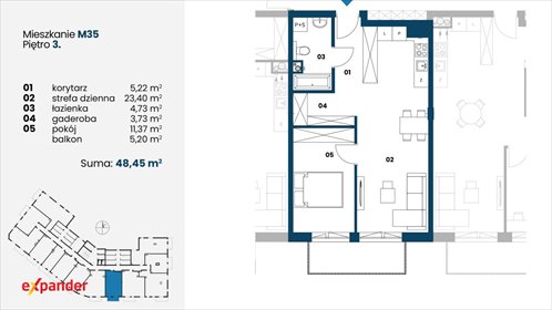 Do sprzedania nowoczesne mieszkanie 48,45 m² z balkonem w Nowej Dębie mieszkanie Nowa Dęba, Kwiatkowskiego