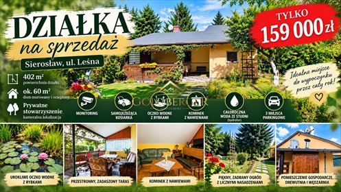 Polecam działkę 402 m² z domkiem w Sierosławiu działka Sierosław, Leśna
