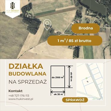 działka na sprzedaż 2100m2 działka Brodna