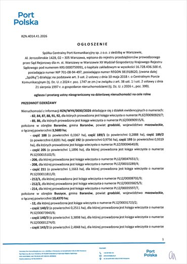 działka na wynajem 345518m2 działka Baranów