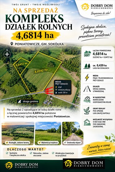 Działki 4,9 ha z lasem i mediami - polecam działka Poniatowicze