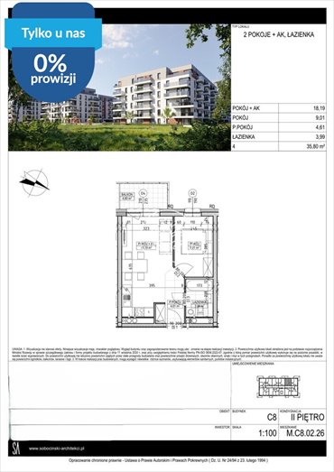 Do sprzedania przestronne 2-pokojowe mieszkanie 35,80 m² w Fordonie mieszkanie Bydgoszcz, Fordon, Fordońska