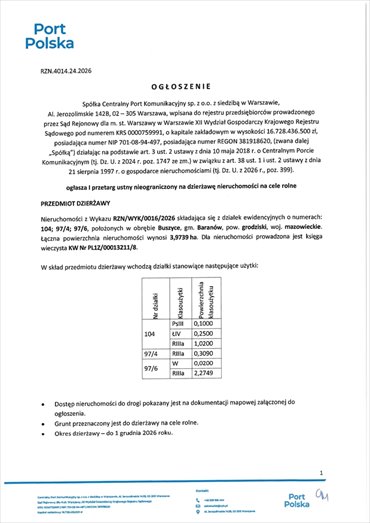 działka na wynajem 39739m2 działka Buszyce