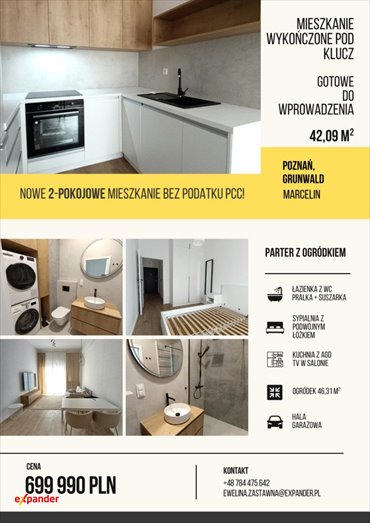 Nowoczesne 2-pokojowe mieszkanie z ogródkiem i wysokimi sufitami mieszkanie Poznań, Ławica, Bułgarska