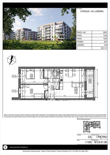 Przestronne 3-pokojowe mieszkanie 66 m2 w Fordonie mieszkanie Bydgoszcz, Fordon, Fordońska