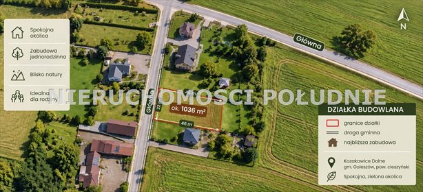 Działka budowlana 1036 m² w Kozakowicach Dolnych - spokojna okolica działka Kozakowice Dolne, Główna