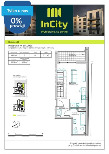 Przestronne 36,1 m² w centrum Bydgoszczy z potencjałem mieszkanie Bydgoszcz, Śródmieście, Tadeusza Kościuszki