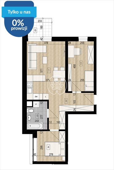 Przestronne 3-pokojowe mieszkanie 56,3 m² w Bydgoszczy mieszkanie Bydgoszcz, Okole, Grunwaldzka