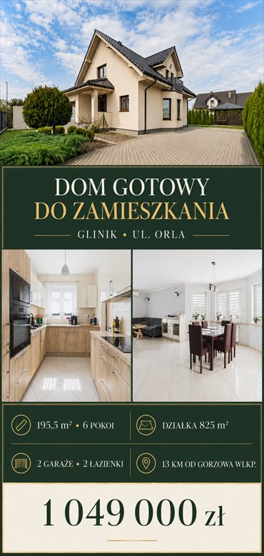 Na sprzedaż przestronny dom 195 m² z ogrodem i garażami w Gliniku dom Glinik, Orla