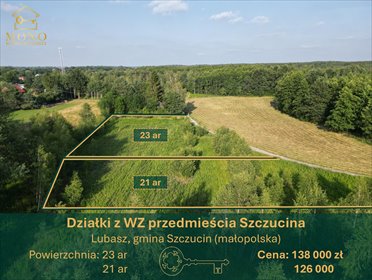 Polecam działki budowlane 21 i 23 arów pod lasem w Lubasz działka Lubasz