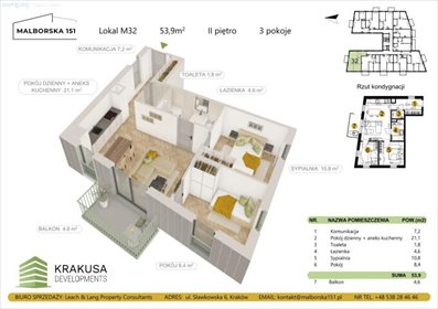 Zapraszam do nowoczesnego 3-pokojowego mieszkania z balkonem w Krakowie mieszkanie Kraków, Podgórze Duchackie, Wola Duchacka, Malborska