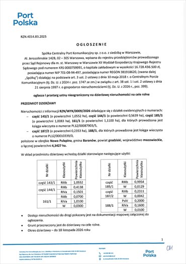 działka na wynajem 43427m2 działka Nowa Pułapina
