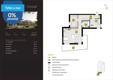 Zapraszam do 3-pokojowego mieszkania 69 m² w Bydgoszczy mieszkanie Bydgoszcz, Flisy, Mińska