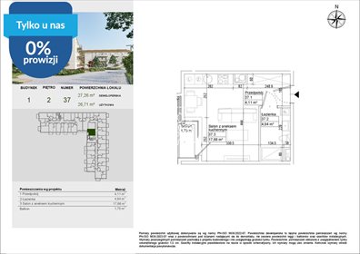 Nowoczesne 26,71 m² z balkonem w Osielsku, blisko natury mieszkanie Osielsko, Aleja Adama Mickiewicza