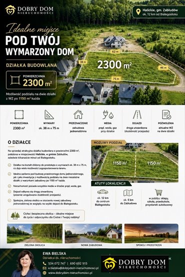 Działka 2300 m² z mediami i podziałem - Halickie działka Halickie