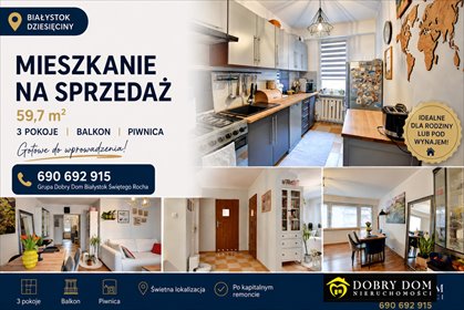 Przestronne 3 pokoje po remoncie z balkonem i garażem. mieszkanie Białystok, Dziesięciny