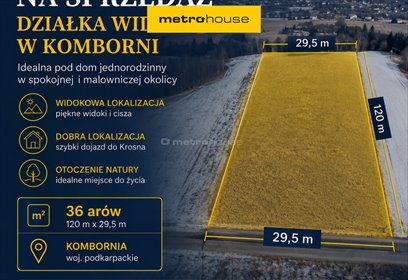 Działka z widokiem na Tatry i Bieszczady, 36 arów działka Kombornia