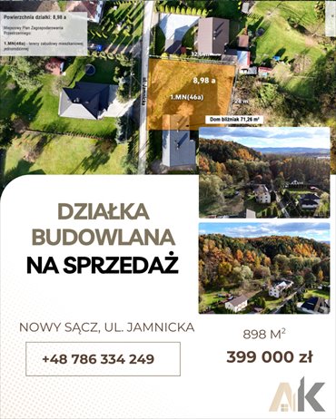działka na sprzedaż 898m2 działka Nowy Sącz, Jamnicka