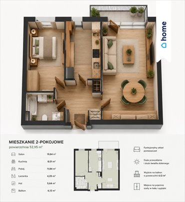 Do sprzedania nowoczesne mieszkanie 49,48 m² z balkonem w Kleszczewie mieszkanie Kleszczewo
