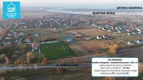 działka na sprzedaż 1361m2 działka Wiślinka, Sportowa