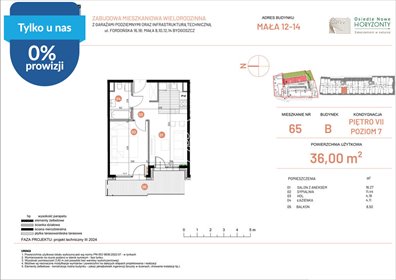 Widok na Brdę! 36 m² z balkonem i luksusami mieszkanie Bydgoszcz, Fordońska