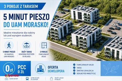 3-pokojowe mieszkanie z tarasem, blisko UAM Morasko mieszkanie Poznań, Maków Polnych