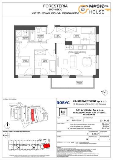 mieszkanie na sprzedaż 69m2 mieszkanie Gdynia, Wielki Kack, Bieszczadzka