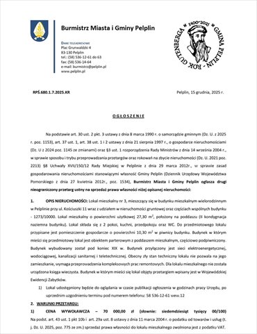 mieszkanie na sprzedaż 27m2 mieszkanie Pelplin, Kościuszki