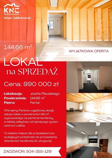 lokal użytkowy na sprzedaż 145m2 lokal użytkowy Lublin, Śródmieście, al. Józefa Piłsudskiego