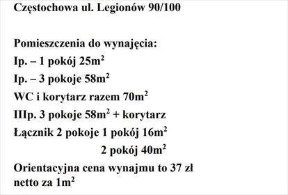 lokal użytkowy na wynajem 267m2 lokal użytkowy Częstochowa, Legionów