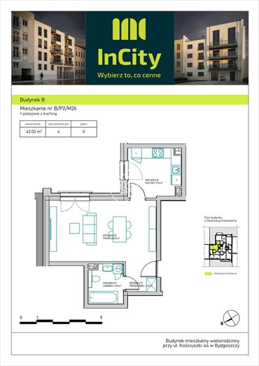 mieszkanie na sprzedaż 43m2 mieszkanie Bydgoszcz, Śródmieście, Tadeusza Kościuszki