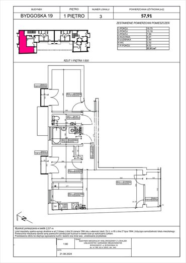mieszkanie na sprzedaż 58m2 mieszkanie Bydgoszcz, Fordon, Bydgoska