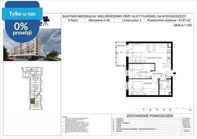 Sprzedam przestronne 3-pokojowe mieszkanie 48 m² w Bydgoszczy mieszkanie Bydgoszcz, Bartodzieje Małe, Filmowa