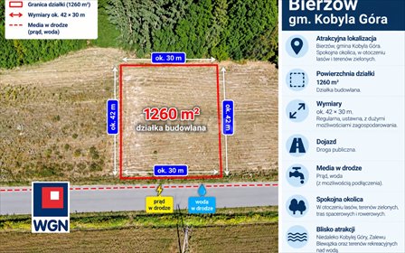 Działka 1260 m² w Bierzowie, lasy i rekreacja - polecam! działka Kobyla Góra, Bierzów, Bierzów