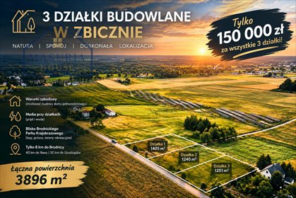 Do sprzedania 3 działki budowlane 3896 m² w Zbicznie działka Zbiczno