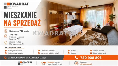 Do sprzedania przestronne 3-pokojowe mieszkanie 47,83 m² w Kępnie mieszkanie Kępno