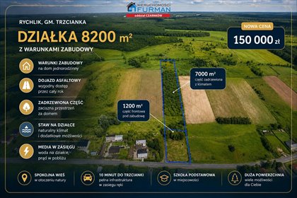 Duża działka z warunkami zabudowy i stawem w Rychliku działka Rychlik