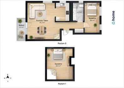 Dwupoziomowe 53 m² z antresolą i ogródkiem - Rzeszów mieszkanie Rzeszów, Henryka Wieniawskiego
