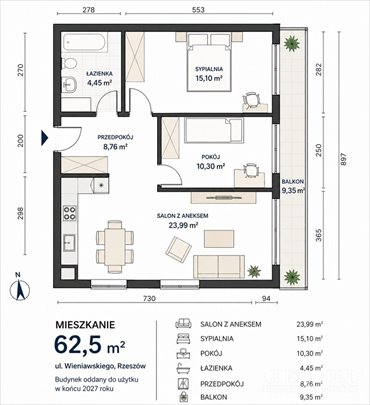 Nowoczesne 3-pokojowe mieszkanie 62,5 m² z dużymi przeszkleniami mieszkanie Rzeszów, Henryka Wieniawskiego
