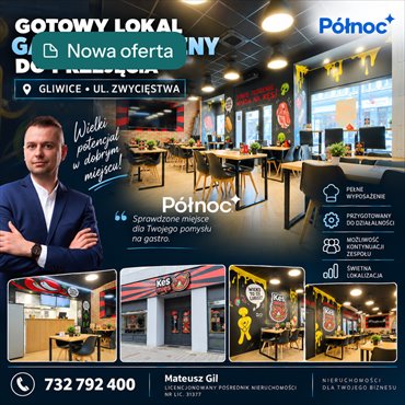 Zapraszam do zakupu lokalu gastronomicznego 125 m² w Gliwicach lokal użytkowy Gliwice, Zwycięstwa