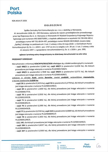 działka na wynajem 587580m2 działka Baranów