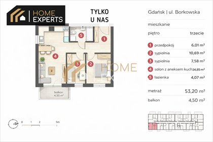 mieszkanie na sprzedaż 53m2 mieszkanie Gdańsk, Łostowice, Borkowska